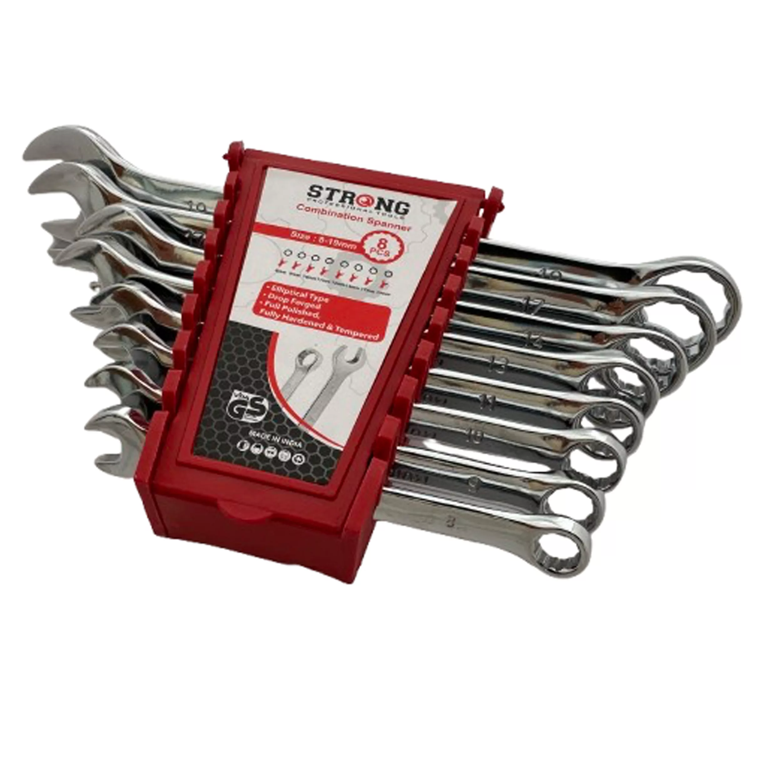 آچار استرانگ یکسر تخت و یکسر رینگی مدل 8PCS سایز 8، 9، 10، 11، 13، 17، 14، 19 میلی متر