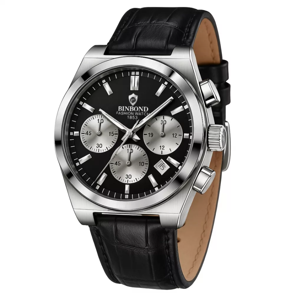 ساعت مچی عقربه‌ای کوارتز مردانه بین باند مدل اسپرت لوکس سه موتور فعال کرنوگراف بند چرم کد J3