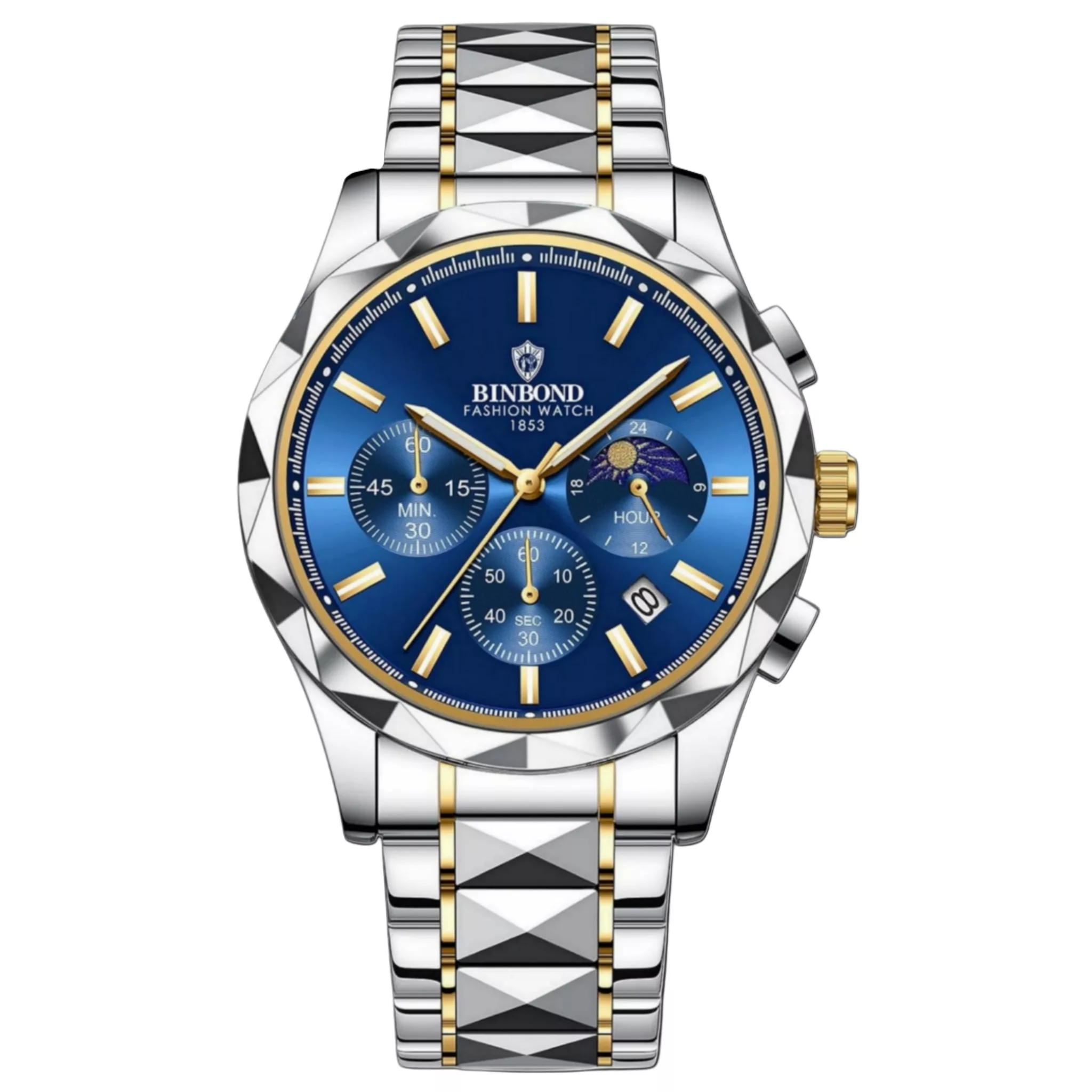 ساعت مچی عقربه‌ای کوارتز مردانه بین باند مدل الماسی کورنوگراف سه موتور فعال کد 106