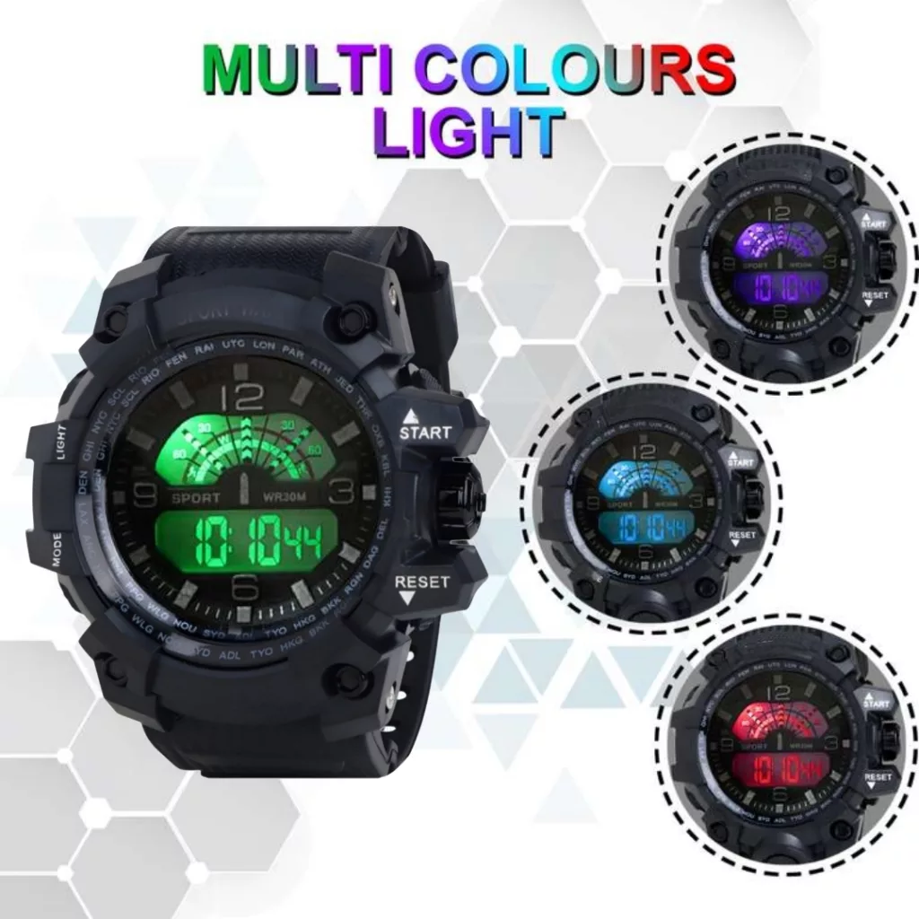 ساعت مچی دیجیتال مردانه مدل اسپرت تک زمانه کرنوگراف بند پیو کد ۵