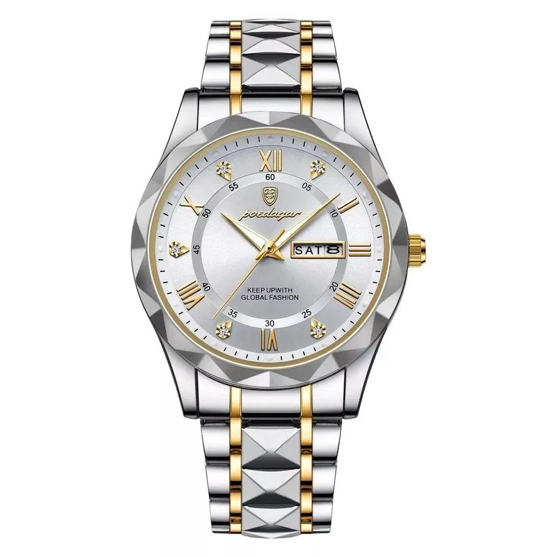 ساعت مچی عقربه‌ای کوارتز مردانه پوداگار مدل الماسی قفل پروانه‌ای ضد آب کد 003