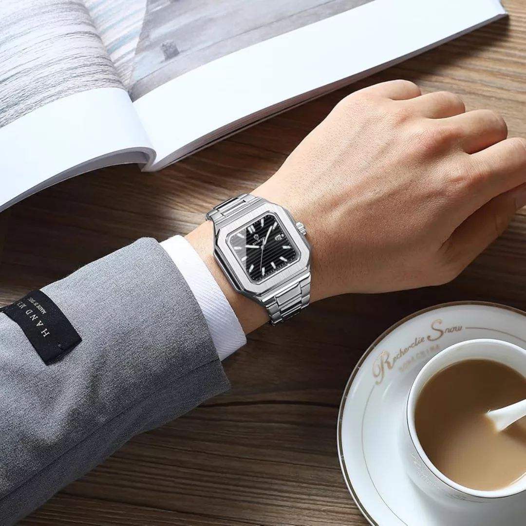 ساعت مچی عقربه‌ای کوارتز مردانه بین باند مدل اسپرت بند استیل قفل مخفی کد B6