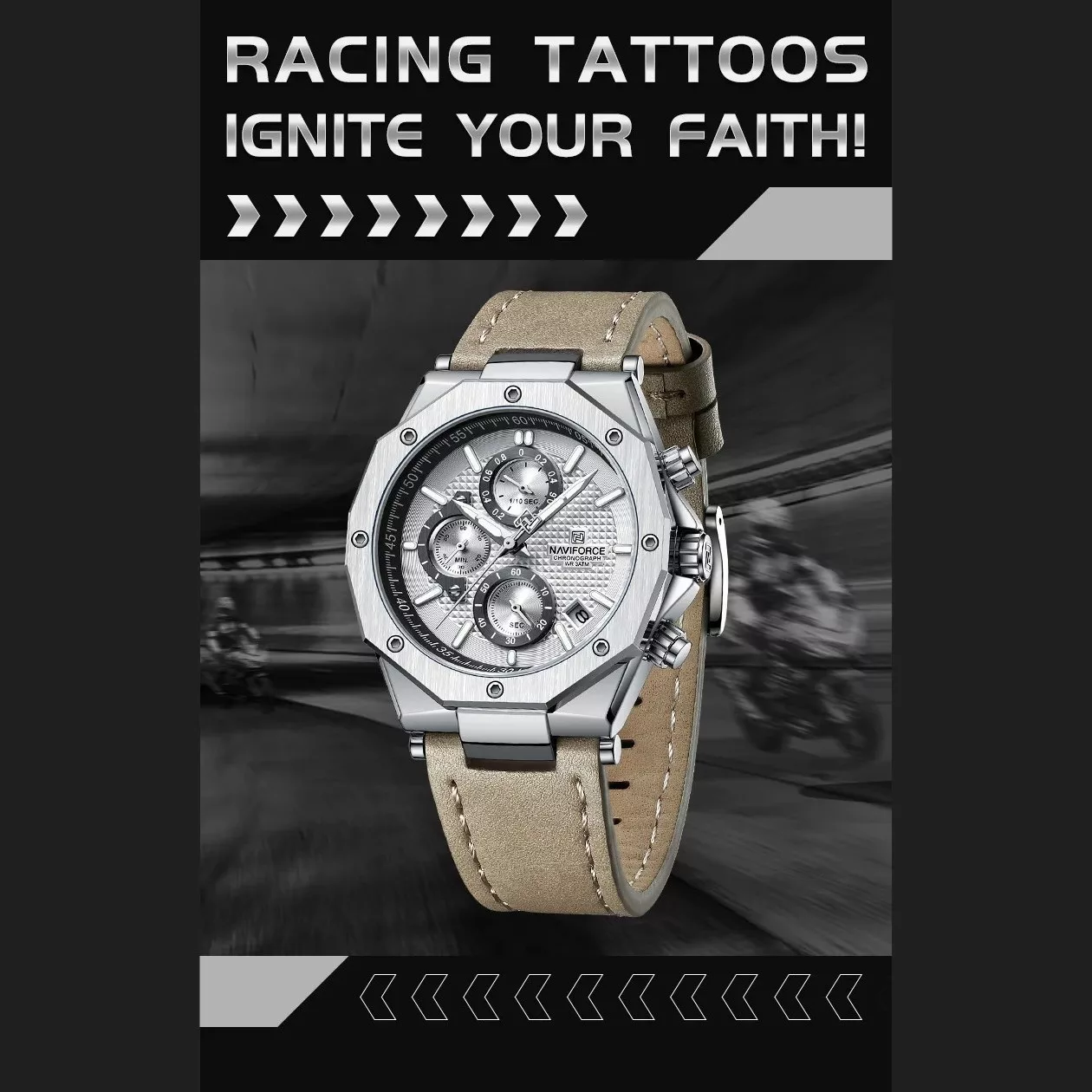 ساعت مچی عقربه‌ای کوارتز مردانه نیوی فورس مدل کرنوگراف تقویمدار کد NF8028SLGY