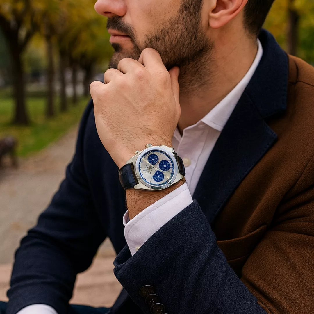 ساعت مچی عقربهای کوارتز مردانه بین باند مدل اسپرت لوکس سه موتور فعال کرنوگراف بند چرم کد J2