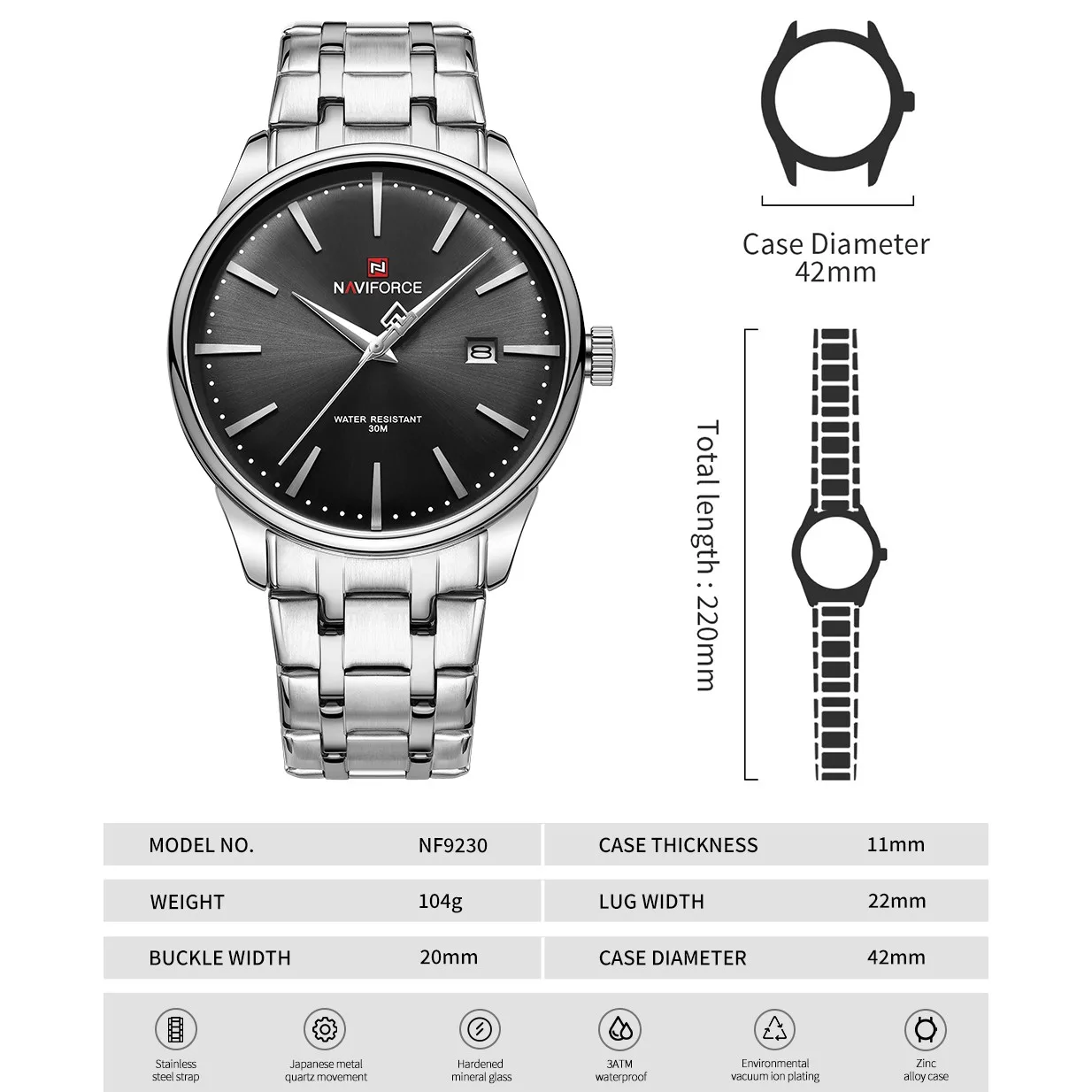 ساعت مچی عقربه‌ای کوارتز مردانه نیوی فورس مدل NF9230SBS