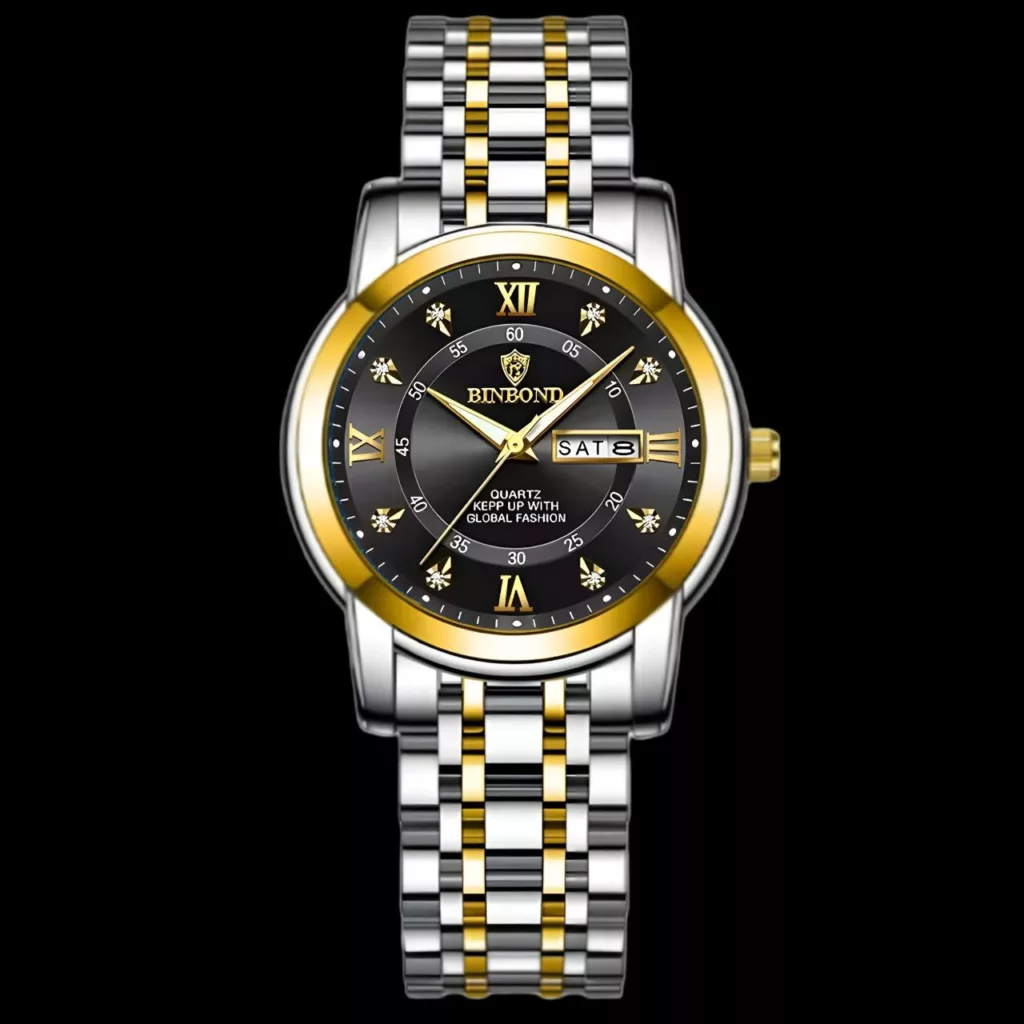 ساعت مچی عقربه‌ای کوارتز مردانه بین باند مدل ریز بافت نگینی کد 007