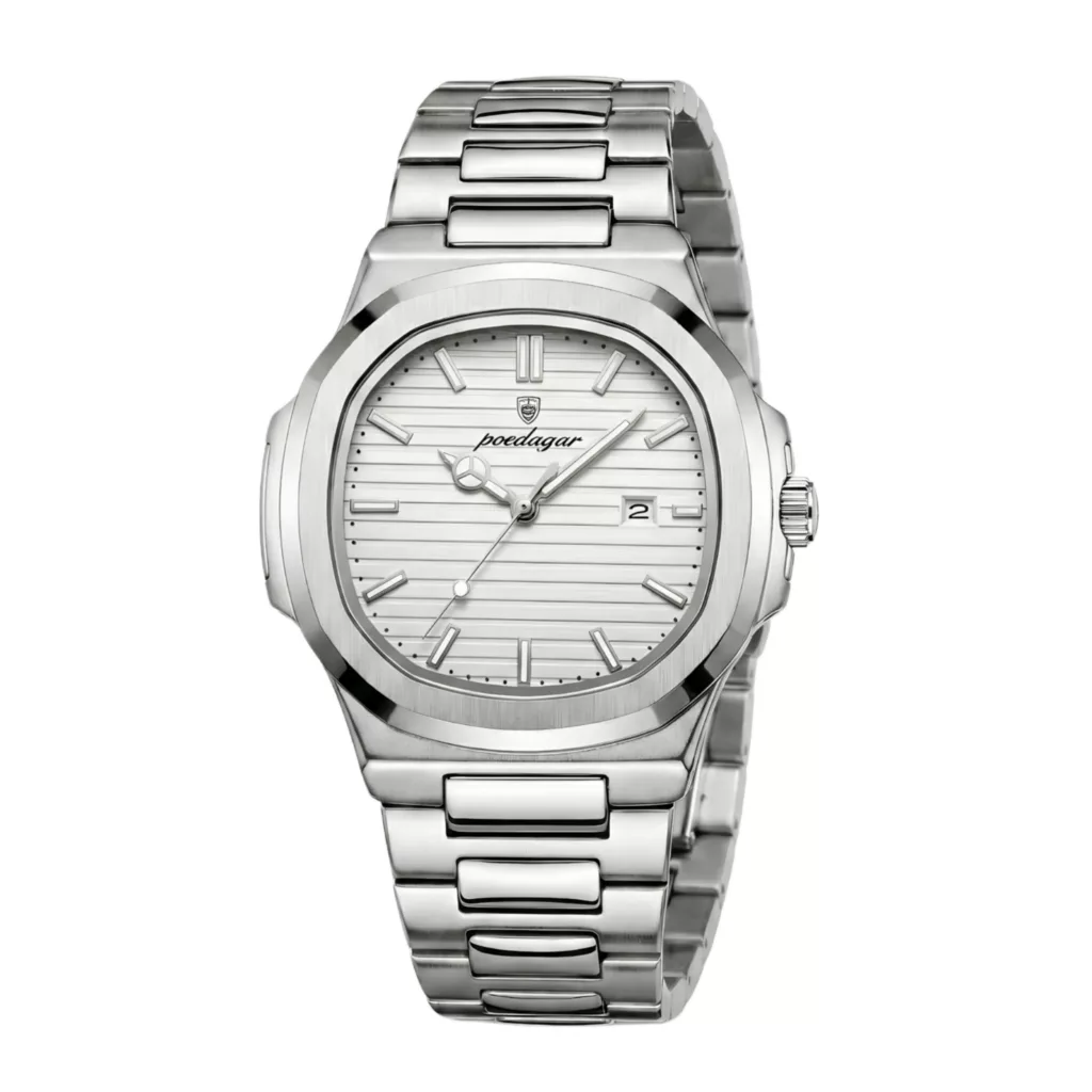 ساعت مچی عقربه‌ای کوارتز مردانه پوداگار مدل ناتیلوس اسپرت تک موتوره بند استیل دیت جاست قفل مخفی کد P2