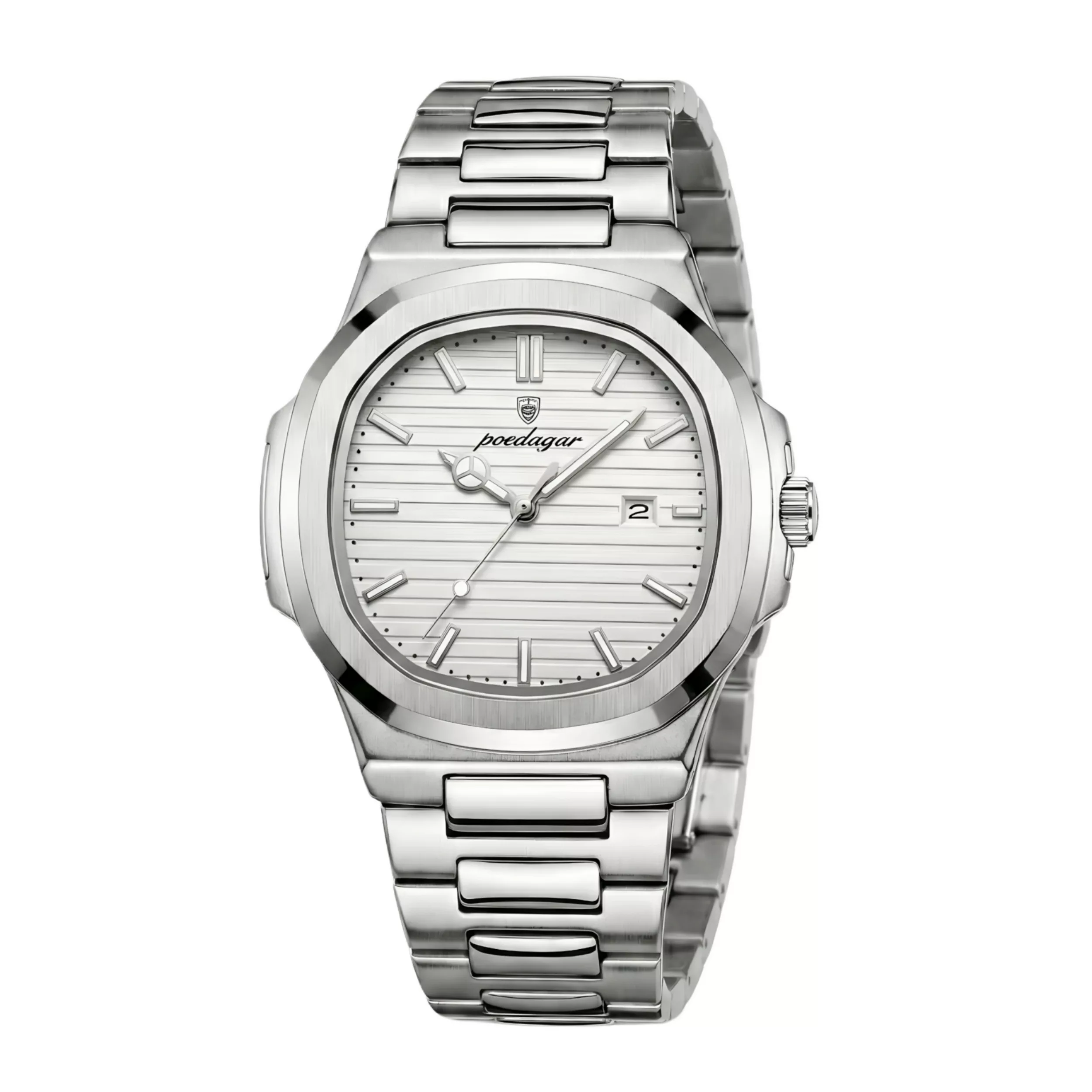 ساعت مچی عقربه‌ای کوارتز مردانه پوداگار مدل ناتیلوس اسپرت تک موتوره بند استیل دیت جاست قفل مخفی کد P2