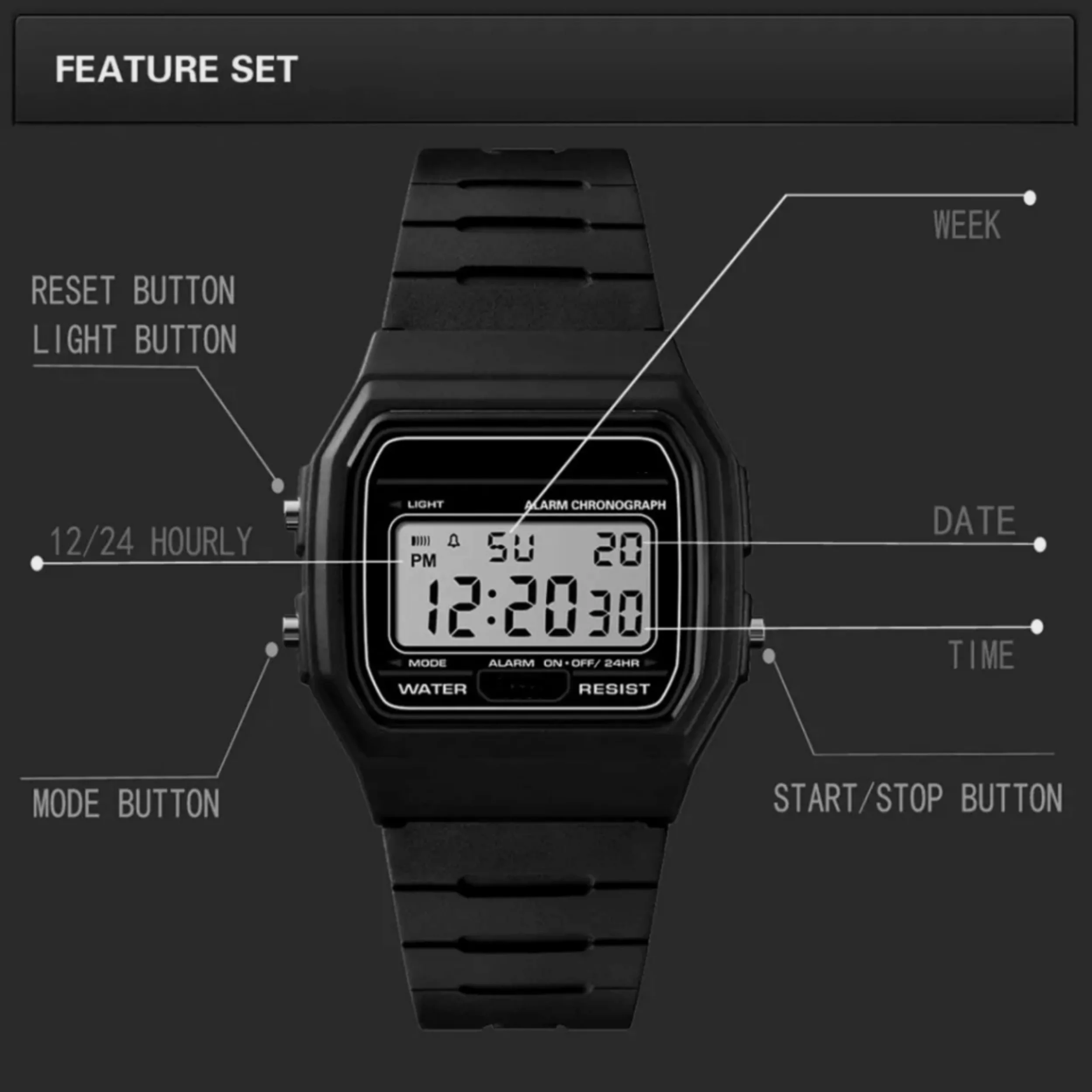 ساعت مچی دیجیتال مدل مینیمال اسپرت کرنوگراف بند پیو کد ۴