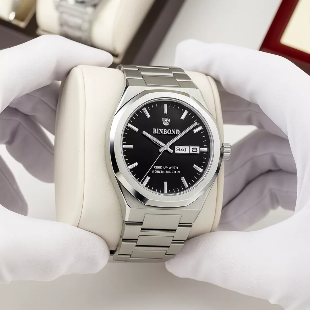 ساعت مچی عقربه‌ای کوارتز مردانه بین باند مدل کلاسیک لوکس اسپرت دی دیت بند استیل قفل مخفی کد J.A2