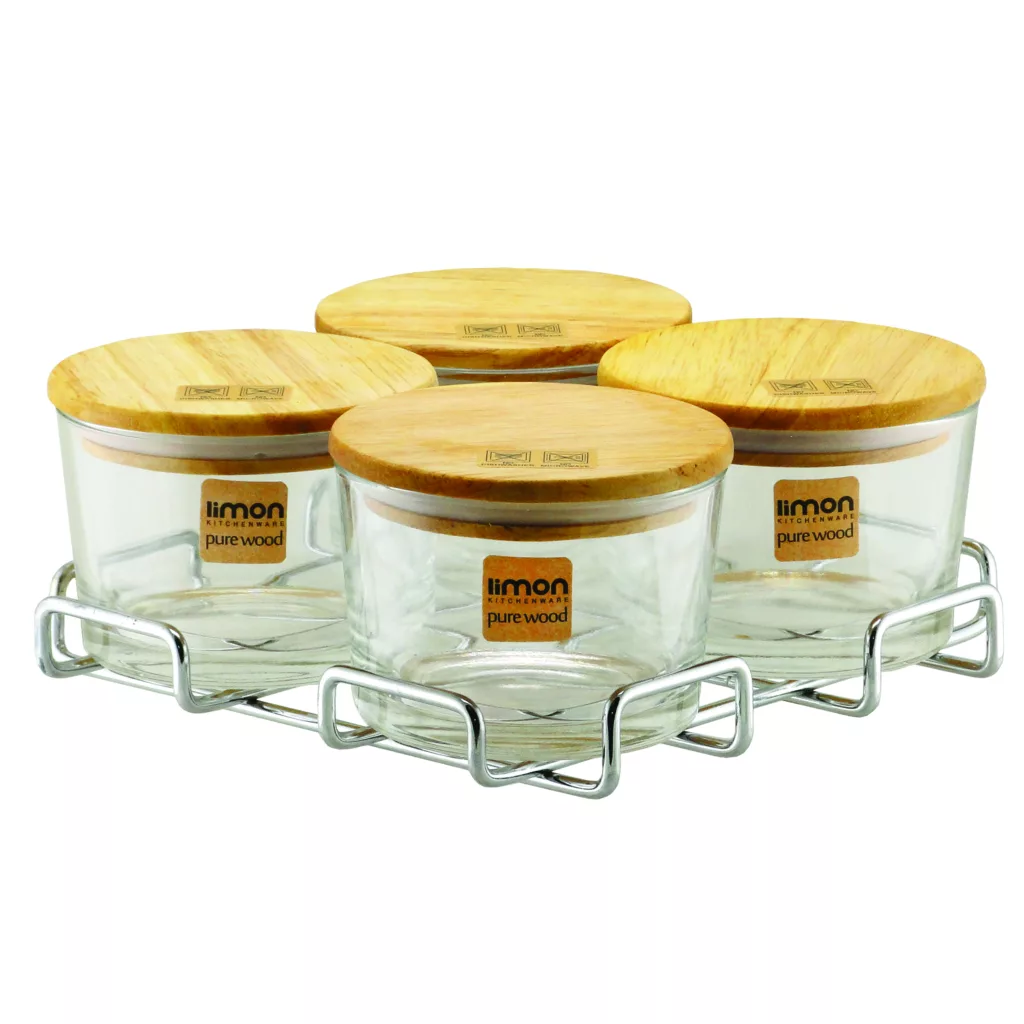 اردوخوری لیمون مدل پایه استیل طرح چوبی مجموعه 5 عددی