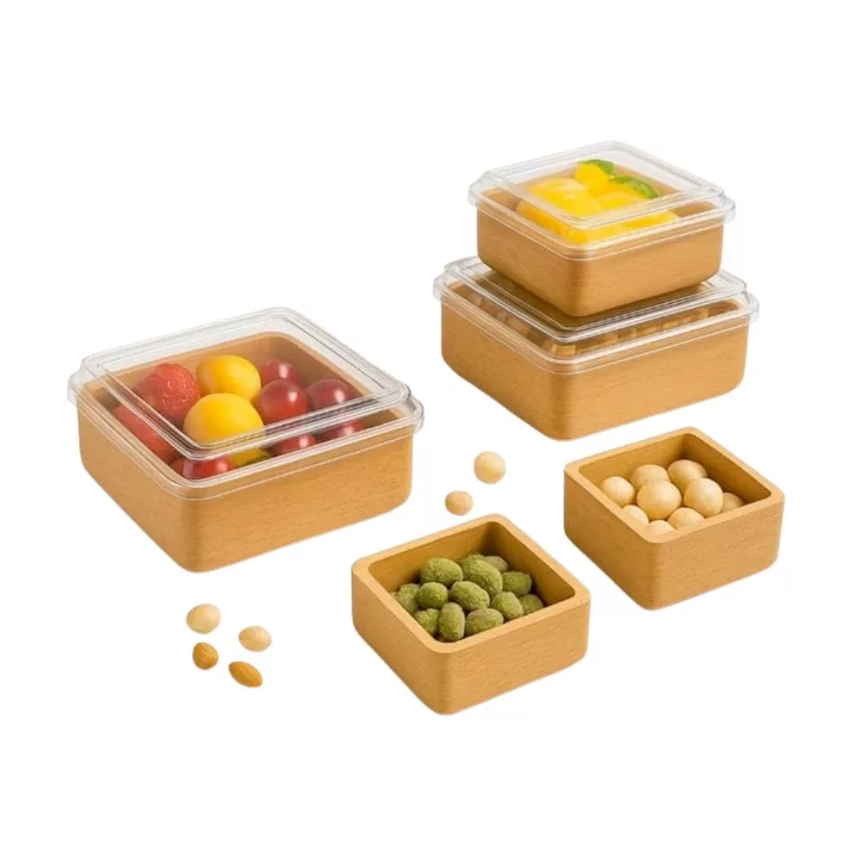 ظرف نگهدارنده لیمون مدل چوبی درب شفاف مجموعه 8 عددی