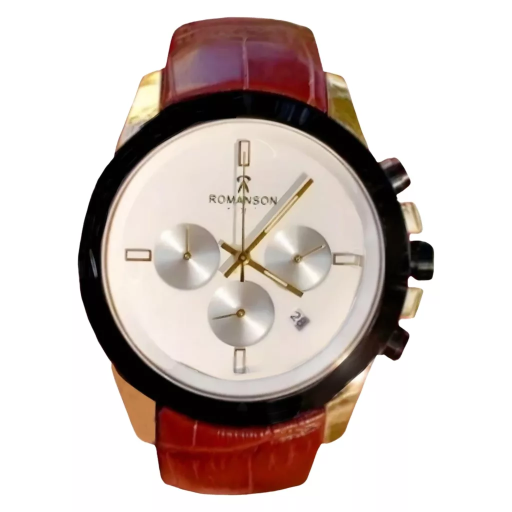 ساعت مچی عقربه‌ای مردانه کوارتز رومانسون مدل سه موتور فعال کرنوگراف بند چرم کد 3