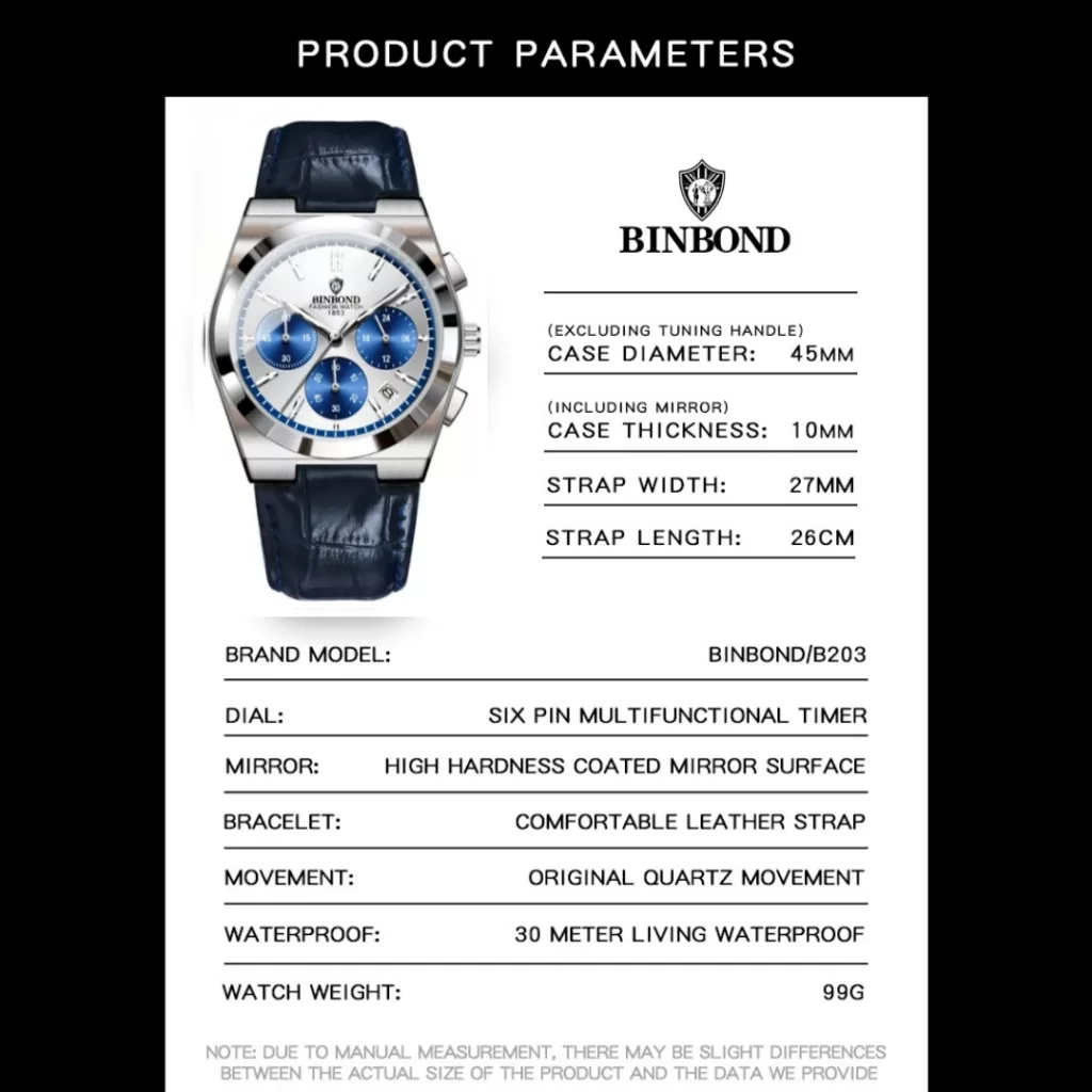 ساعت مچی عقربهای کوارتز مردانه بین باند مدل اسپرت لوکس سه موتور فعال کرنوگراف بند چرم کد J2