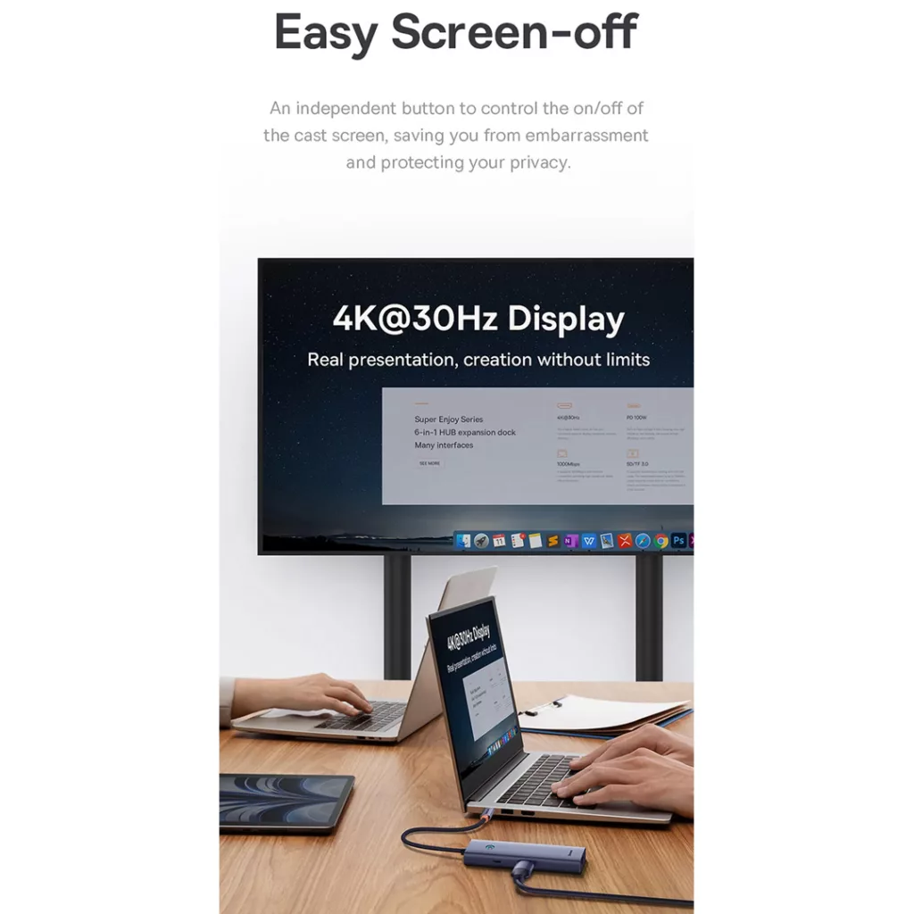 هاب 6 پورت USB-C باسئوس مدل UltraJoy Clarity New