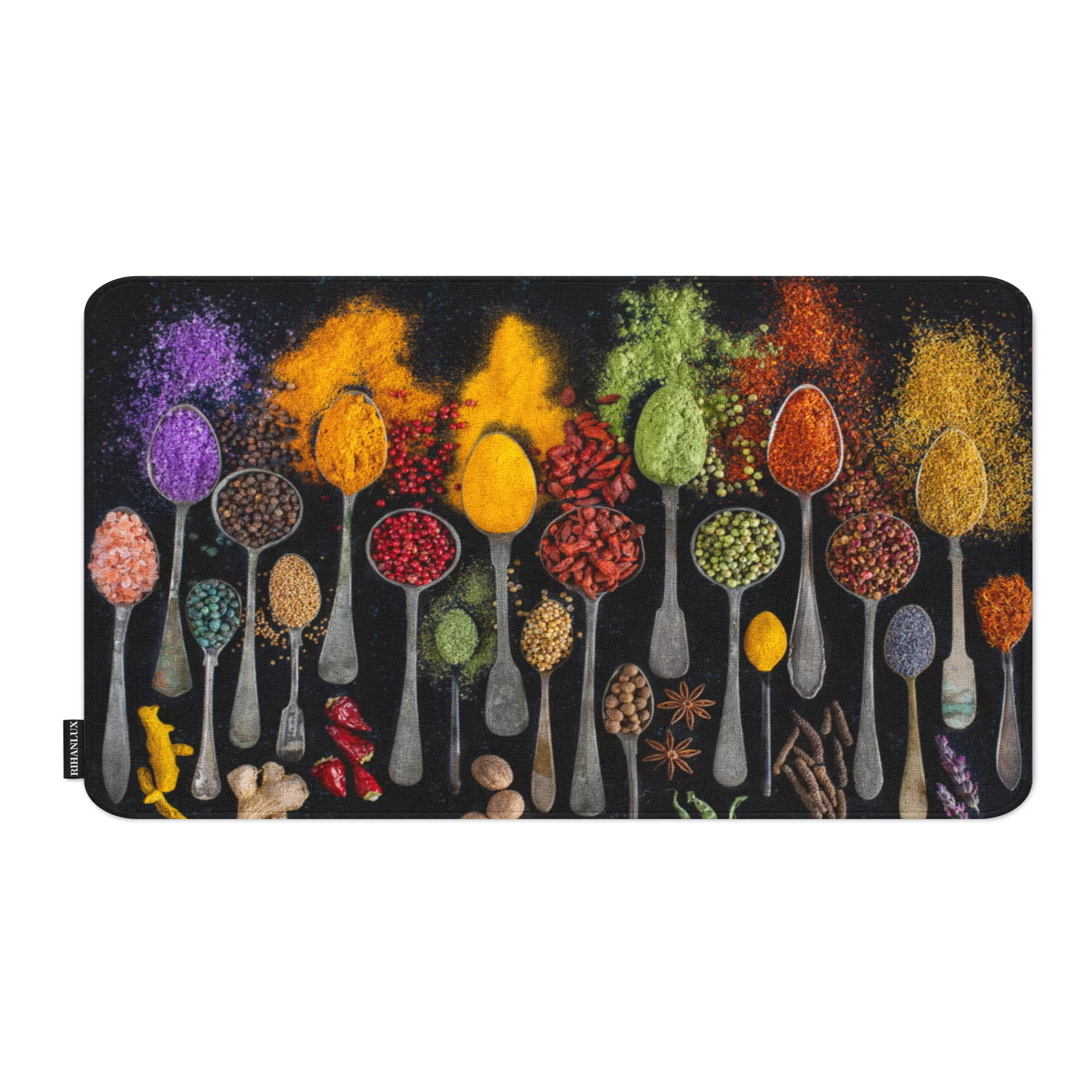 پادری ریحانلوکس مدل مستطیل طرح ادویه جات کد PADARI-A21 سایز 70x50 سانتی‌متر مناسب برای فضای داخلی