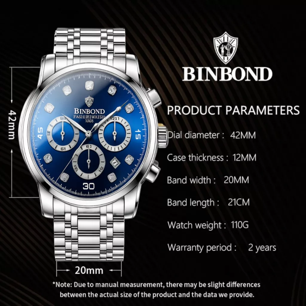 ساعت مچی عقربه‌ای کوارتز مردانه بین باند مدل اسپرت سه موتور فعال کرنوگراف بند استیل کد B6