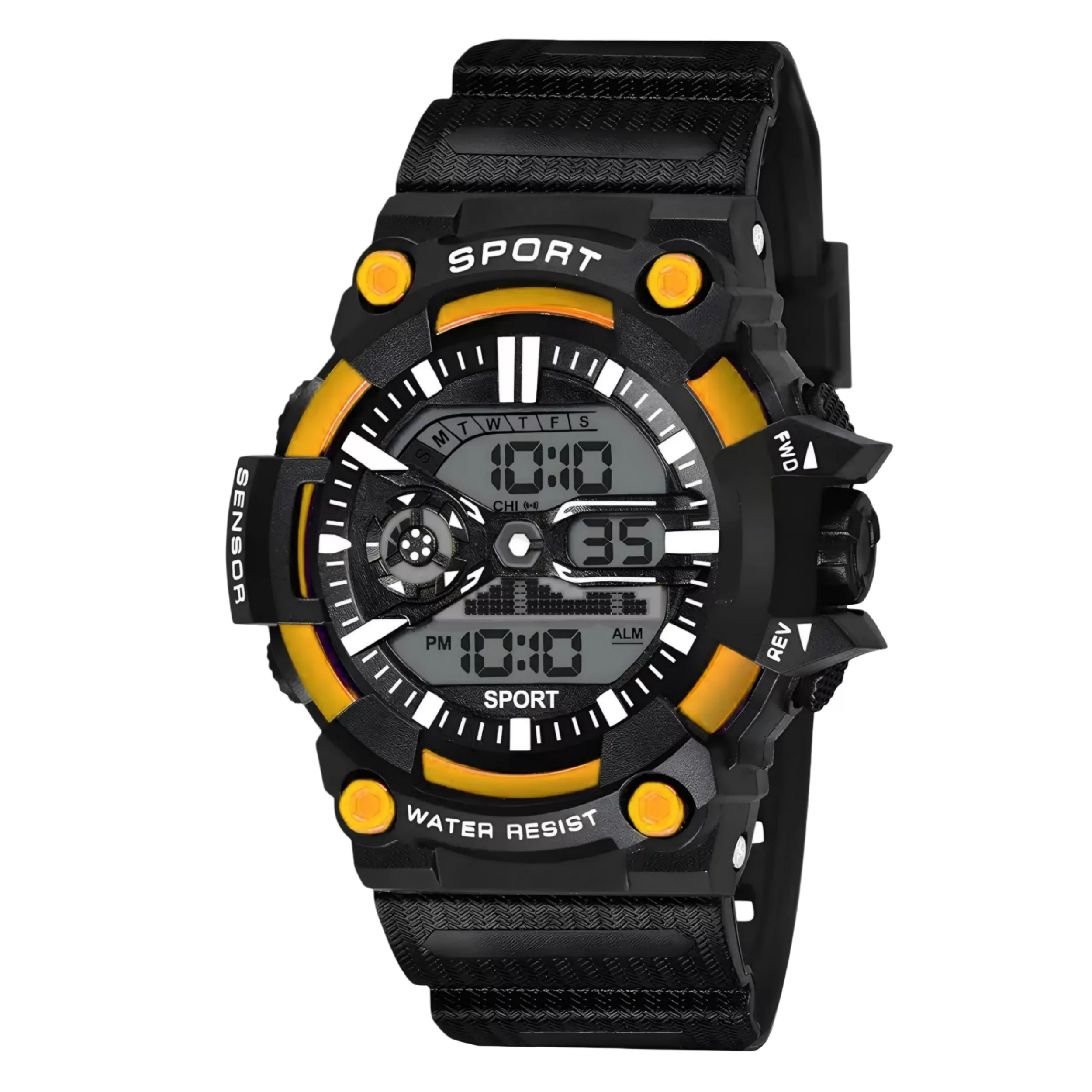 ساعت مچی دیجیتال مدل اسپرت تک زمانه کرنوگراف بند پیو کد ۵