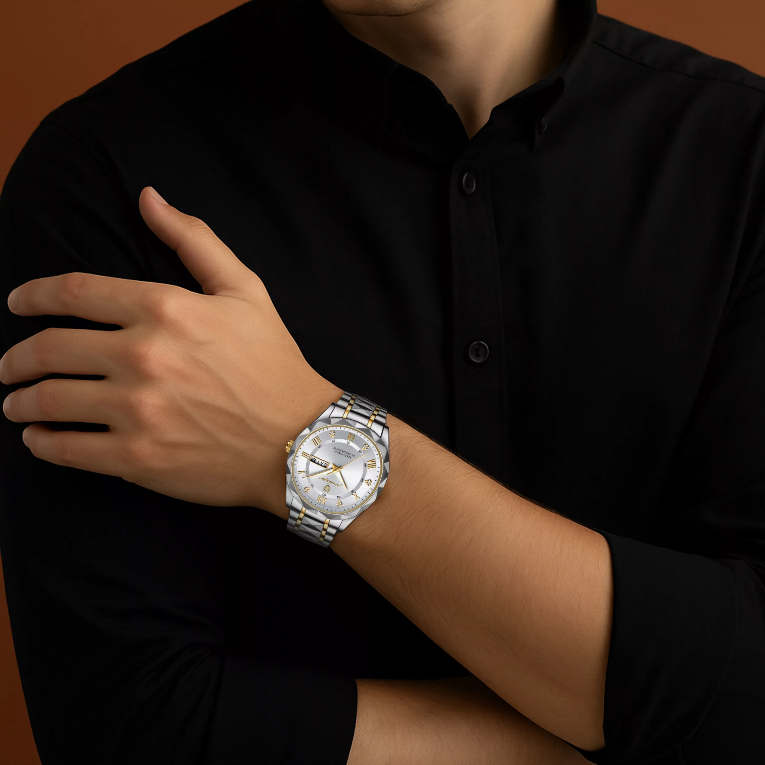 ساعت مچی عقربه‌ای کوارتز مردانه پوداگار مدل کلاسیک دی دیت بند استیل طرح تراش الماسی کد P7