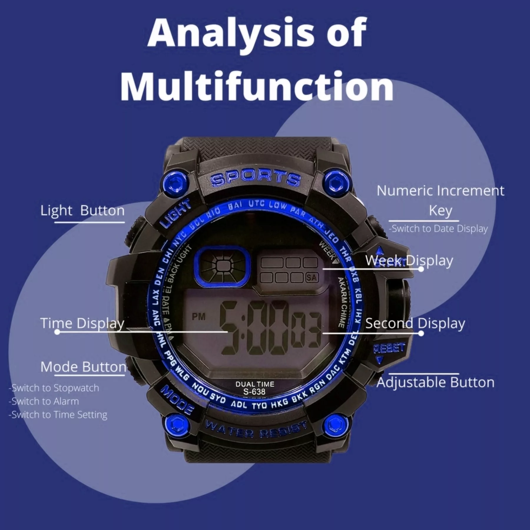 ساعت مچی دیجیتال مدل تک زمانه کرنومتر دار کد 3
