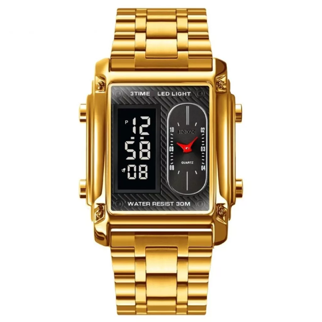 ساعت مچی عقربه‌ای کوارتز مردانه بین باند مدل دو زمانه کورنومتر دار کد 03