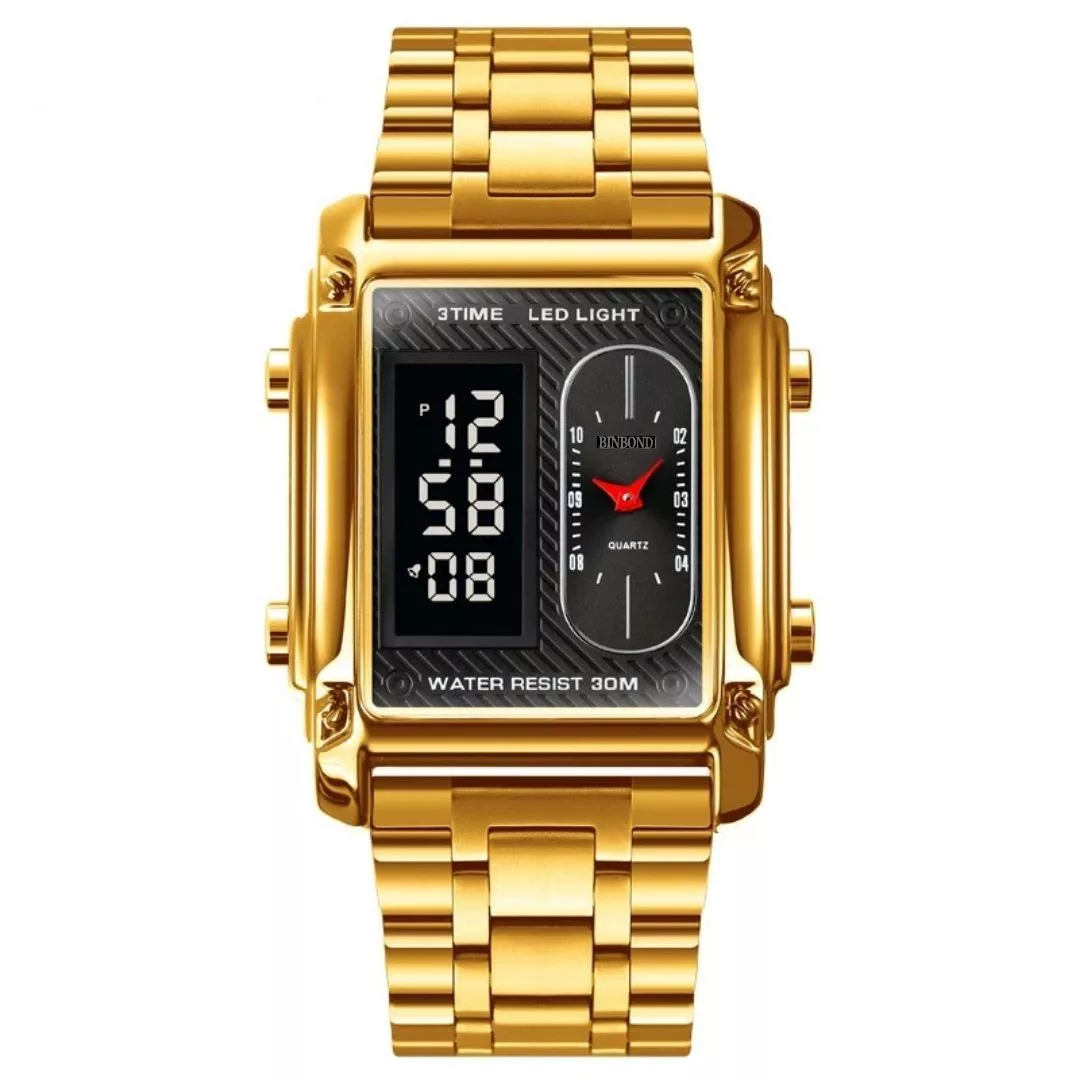 ساعت مچی عقربه‌ای کوارتز مردانه بین باند مدل دو زمانه کورنومتر دار کد 03