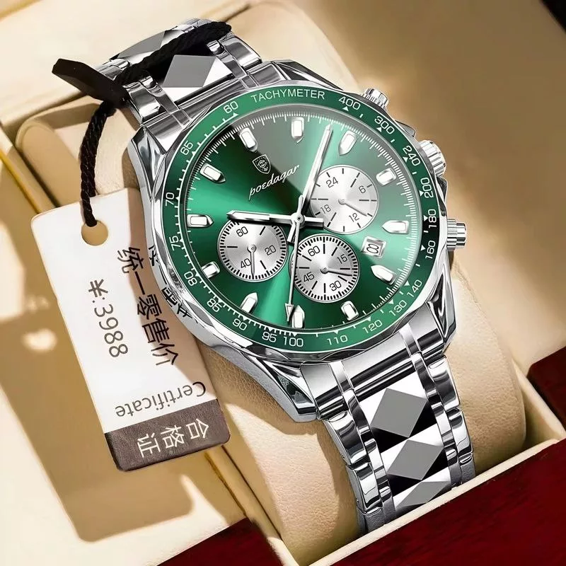 ساعت مچی عقربه‌ای کوارتز مردانه مدل الماسی سه موتور کورنوگراف کد 101