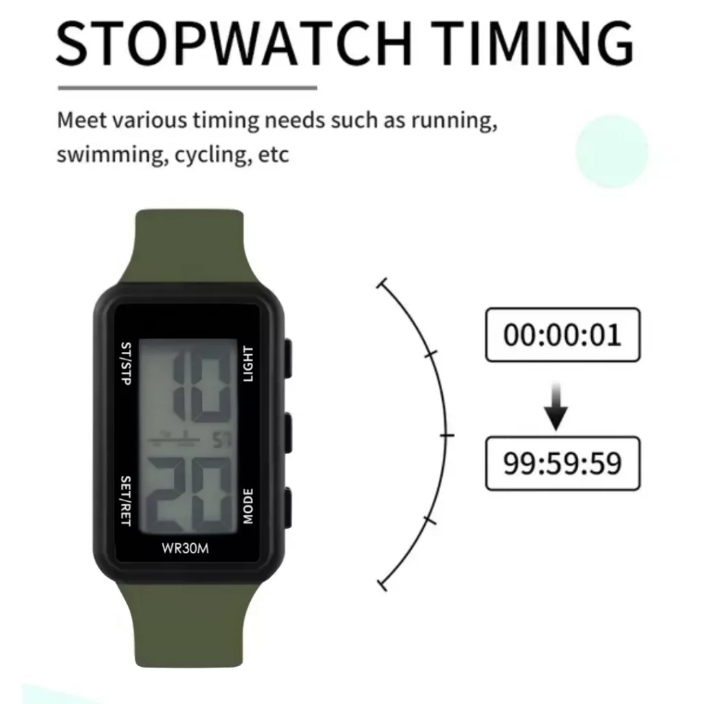 ساعت مچی دیجیتال مدل تک زمانه بند پیو کرنومتر دار ضد آب استخری کد ۴