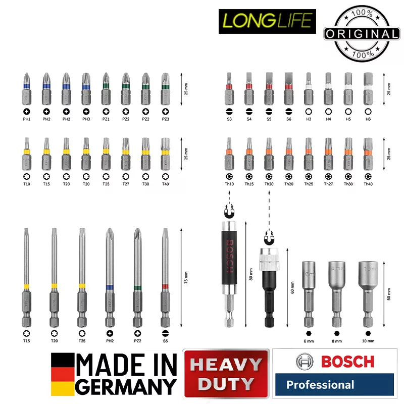 سری پیچ گوشتی و بکس سردریلی بوش مدل BO-43 PCS BOX مجموعه 43 عددی