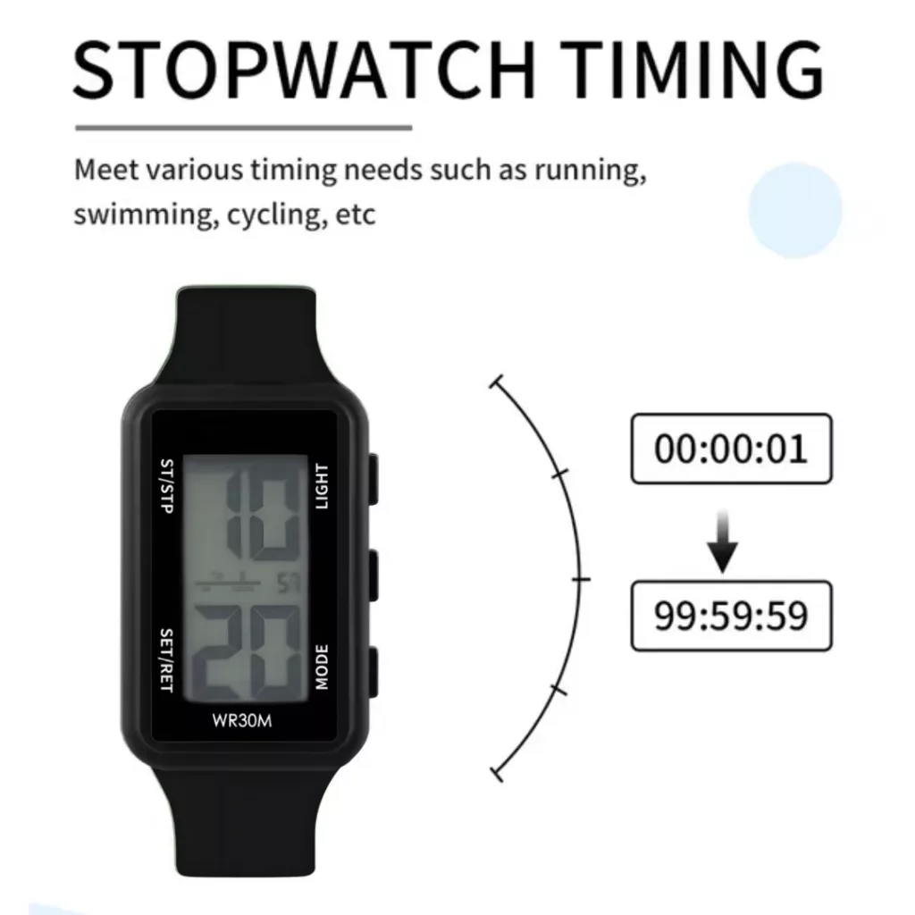 ساعت مچی دیجیتال مدل تک زمانه بند رابر کرنوگراف ضد آب استخری کد ۱