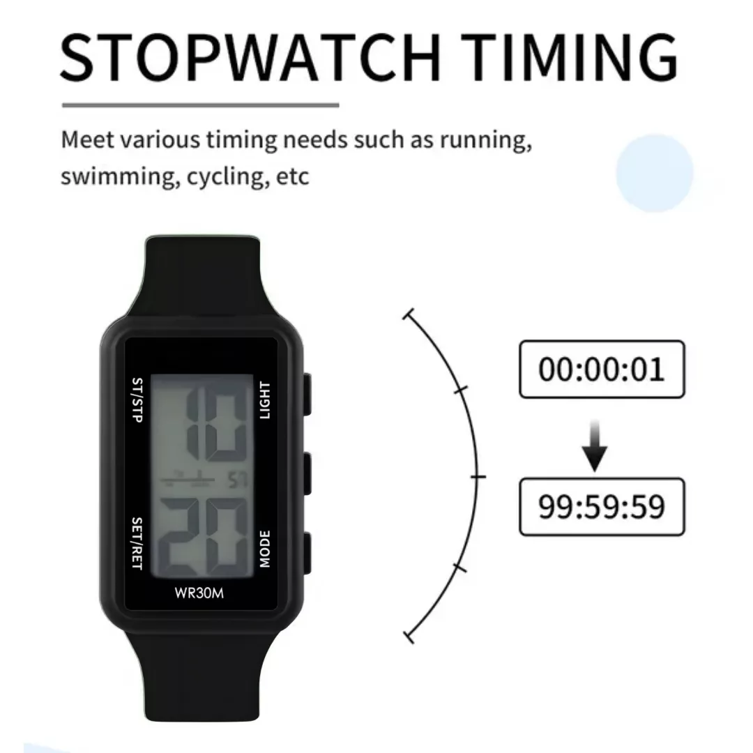 ساعت مچی دیجیتال مدل تک زمانه بند رابر کرنوگراف ضد آب استخری کد ۱