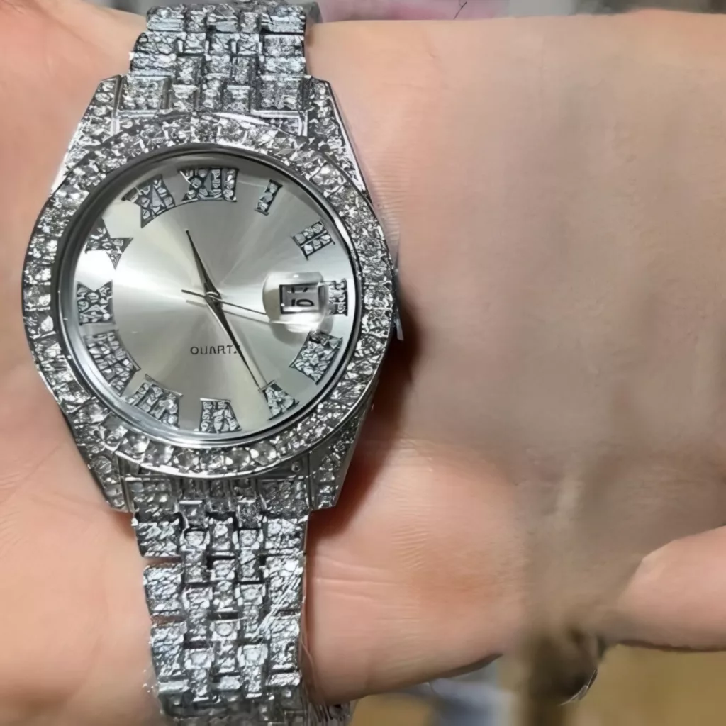 ساعت مچی عقربه‌ای مردانه مدل دور نگین بند فول نگین کد 5