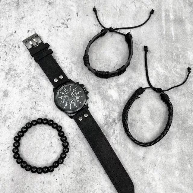 ست ساعت مچی عقربه‌ای کوارتز و دستبند مردانه جنوا مدل 583-1 BLK