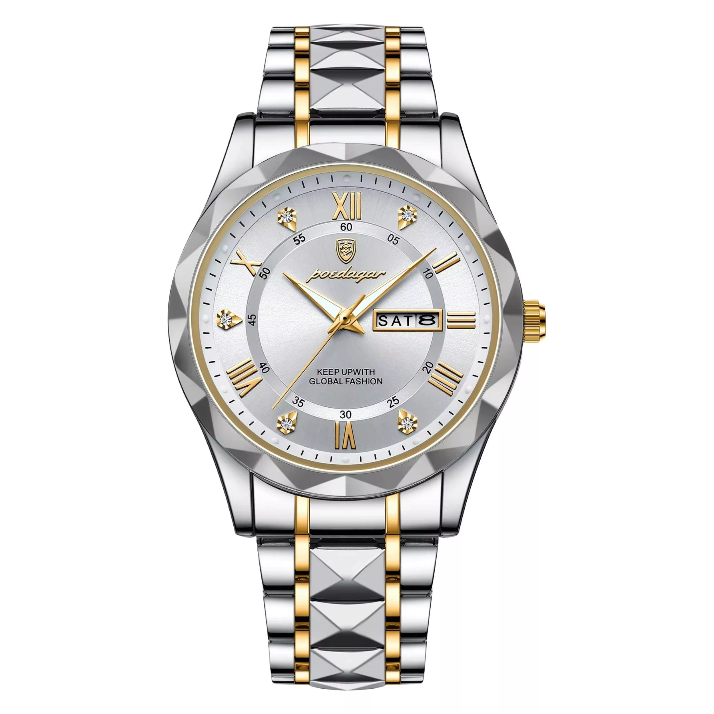 ساعت مچی عقربه‌ای کوارتز مردانه پوداگار مدل کلاسیک دی دیت بند استیل طرح تراش الماسی کد P7