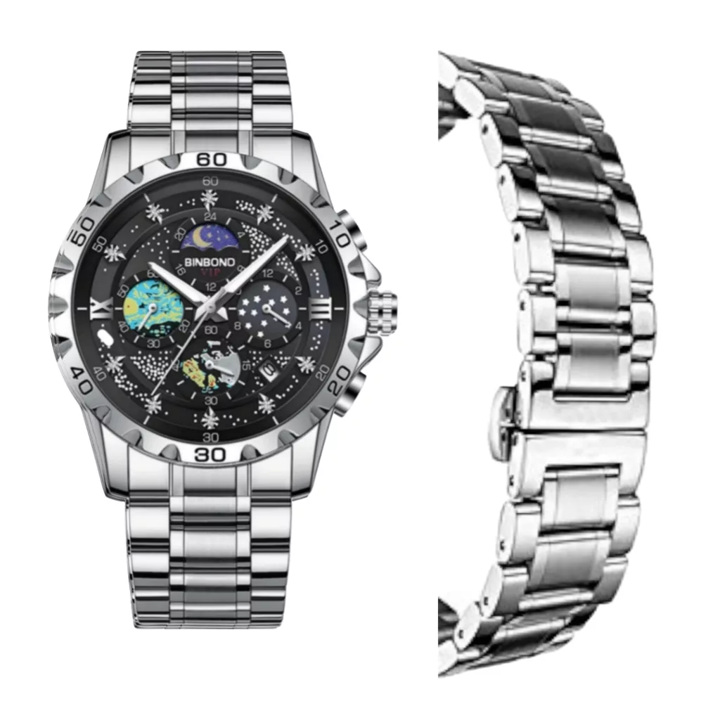 ساعت مچی عقربه‌ای کوارتز مردانه بین باند مدل کرنوگراف  استیل کد 1-3