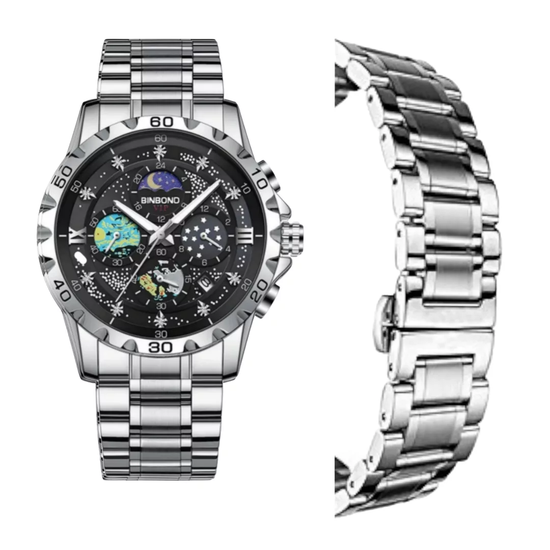 ساعت مچی عقربه‌ای کوارتز مردانه بین باند مدل کرنوگراف  استیل کد 1-3