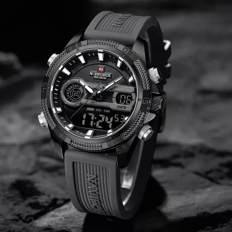 ساعت مچی عقربه‌ای مردانه نیوی فورس مدل دوزمانه کد NF 9223 BLK