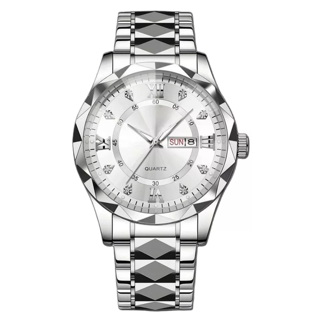 ساعت مچی عقربه‌ای کوارتز مردانه مدل الماسی دو تقویم کد 102