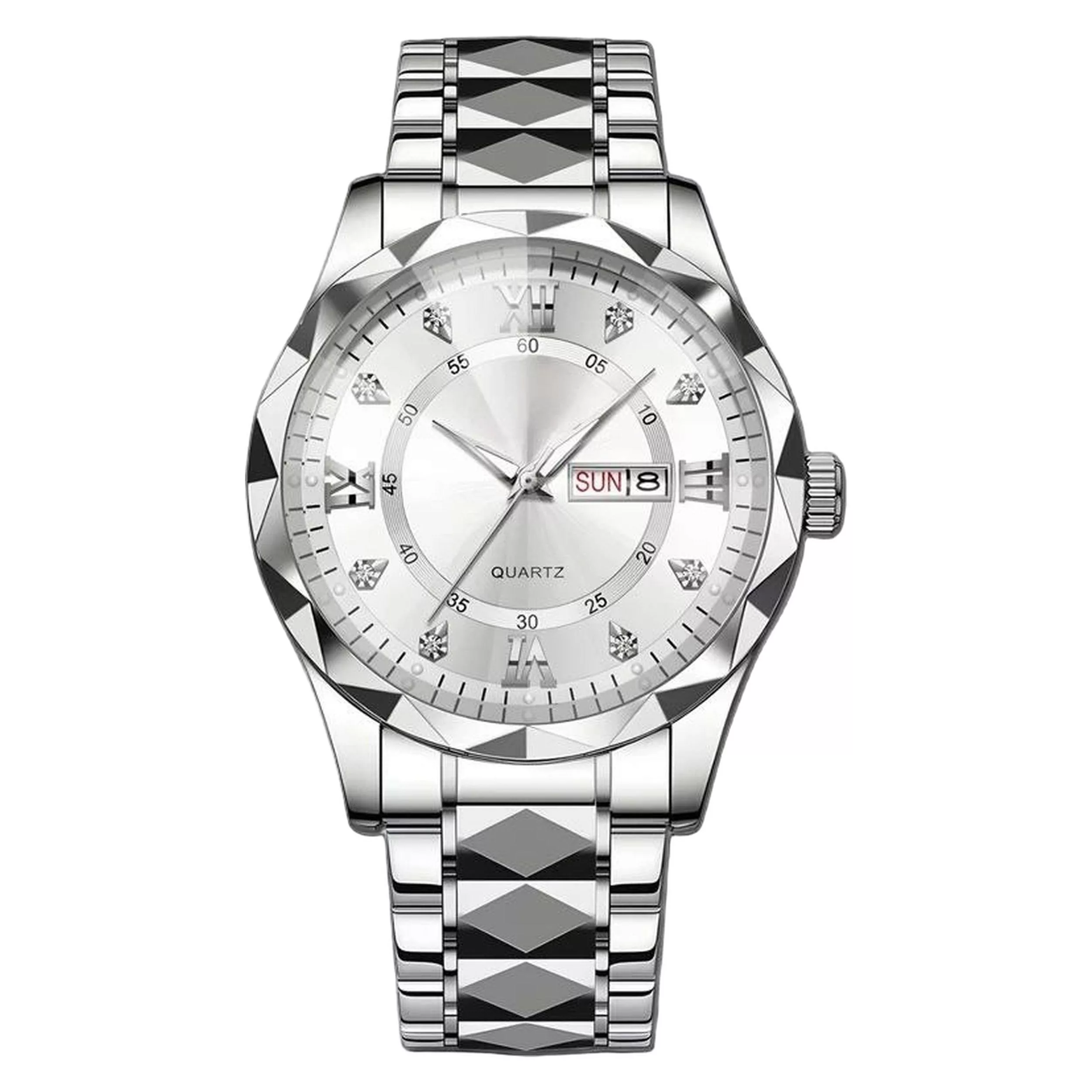 ساعت مچی عقربه‌ای کوارتز مردانه مدل الماسی دو تقویم کد 102