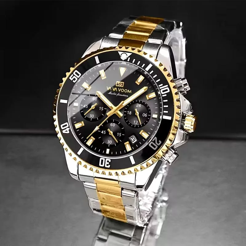 ساعت مچی عقربه‌ای کوارتز مردانه وا وا ووم مدل سه موتور فعال کورنوگراف قاب تاچیمتر کد 001