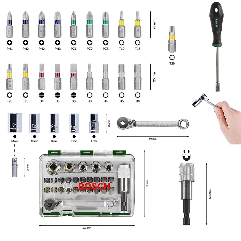 سری پیچ گوشتی شارژی بوش مدل فوق حرفه ای BO-Extra28 مجموعه 28 عددی