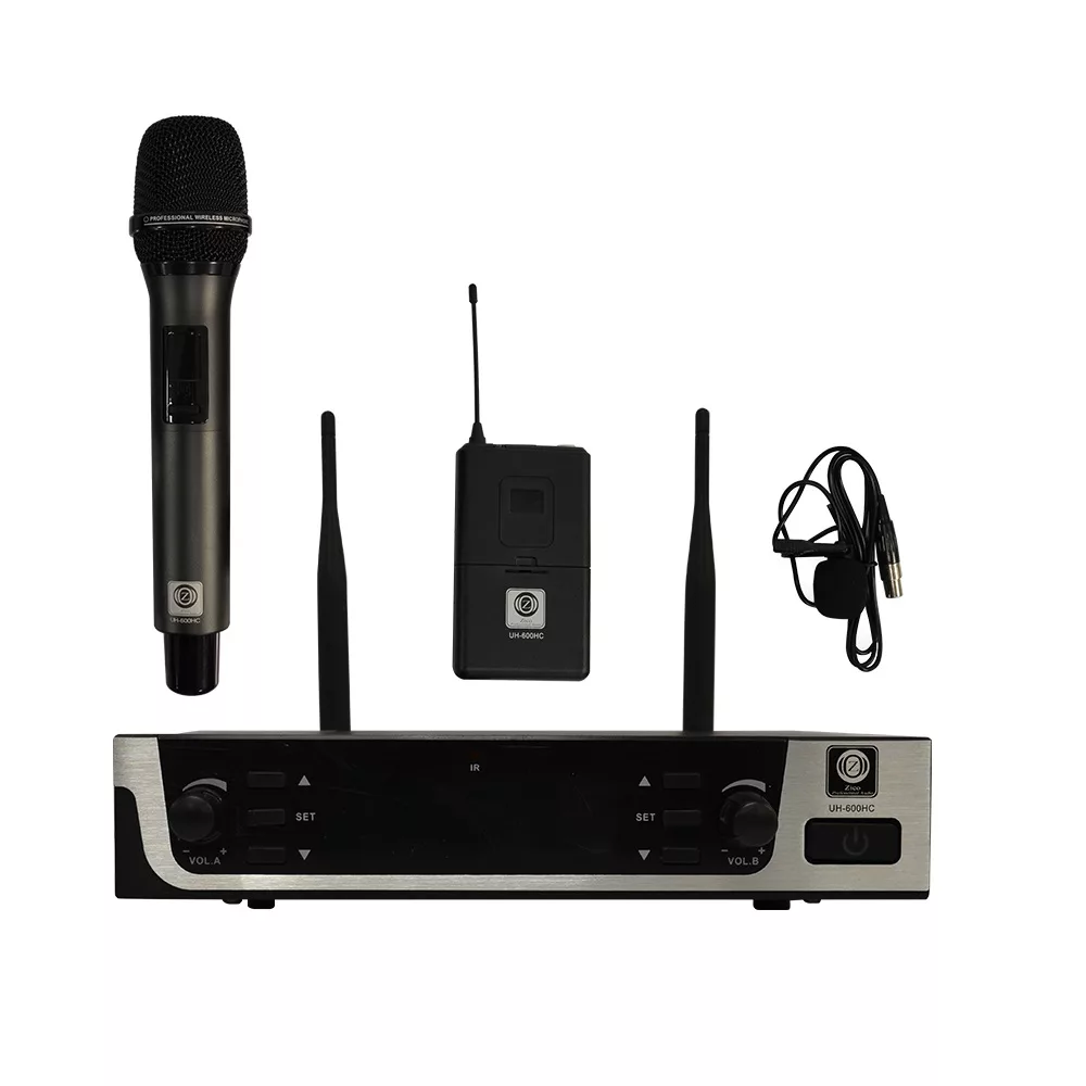 ست میکروفن بیسیم 2 کانال یقه ای و دستی زیکو مدل UH600HC