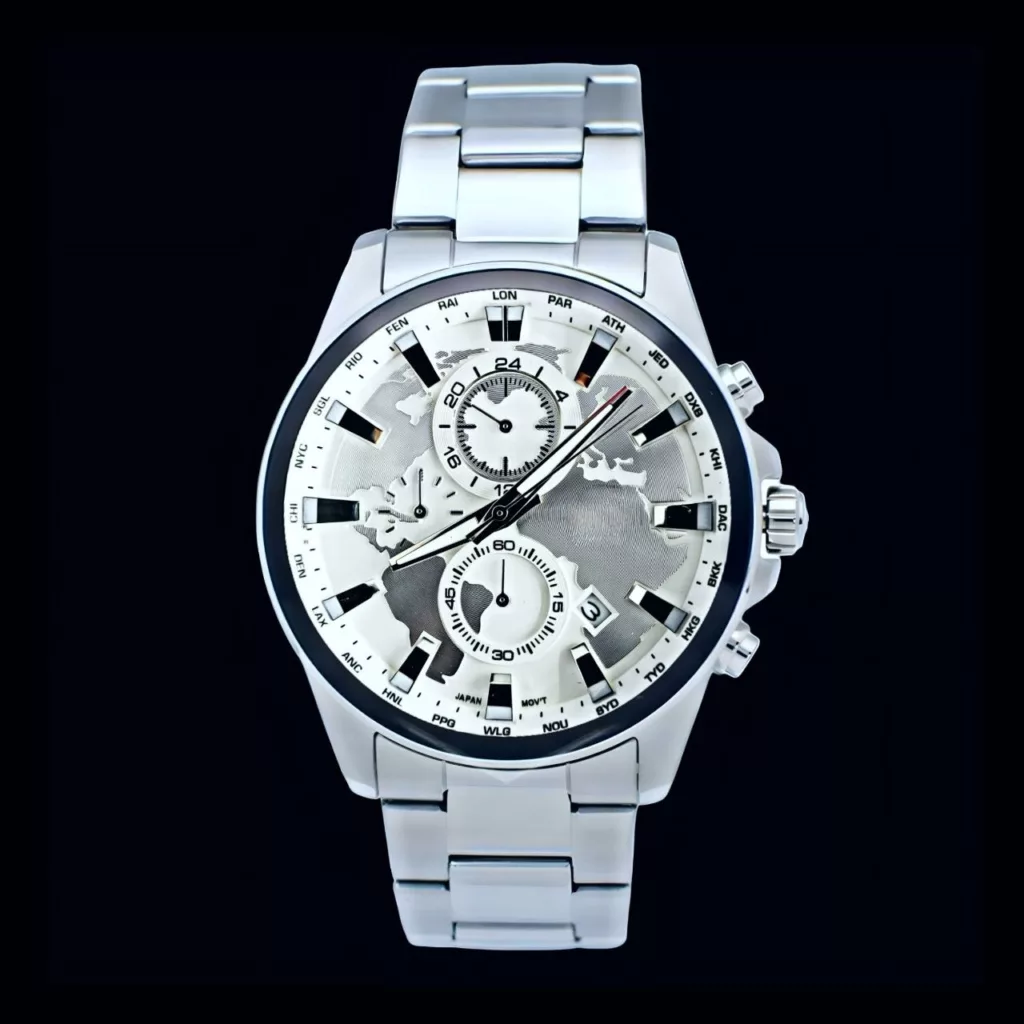 ساعت مچی عقربه‌ای کوارتز مردانه مدل سه موتور فعال کورنوگراف جهان نما کد 101