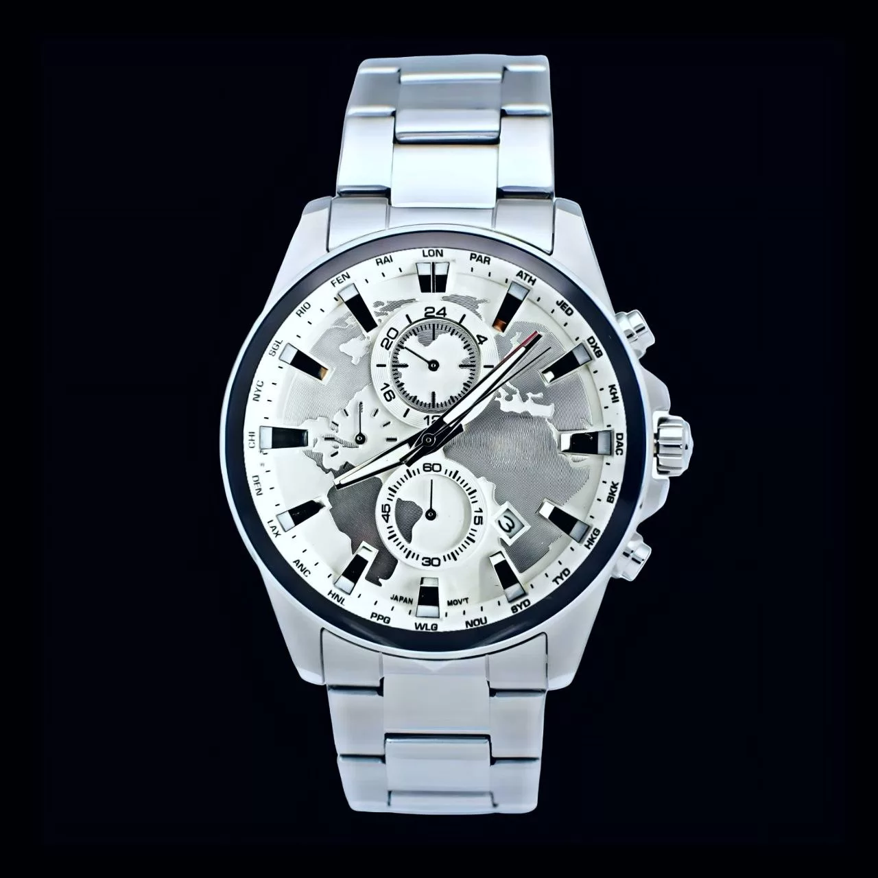 ساعت مچی عقربه‌ای کوارتز مردانه مدل سه موتور فعال کورنوگراف جهان نما کد 101