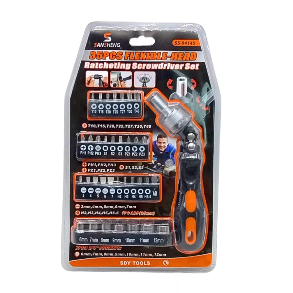 پیچ گوشتی جغجغه ای سانشنگ مدل SS-94145 بسته 35 عددی