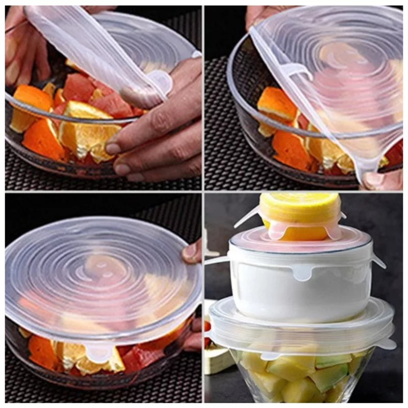 درپوش ظرف مدل سیلیکونی کد 1007 مجموعه 6 عددی