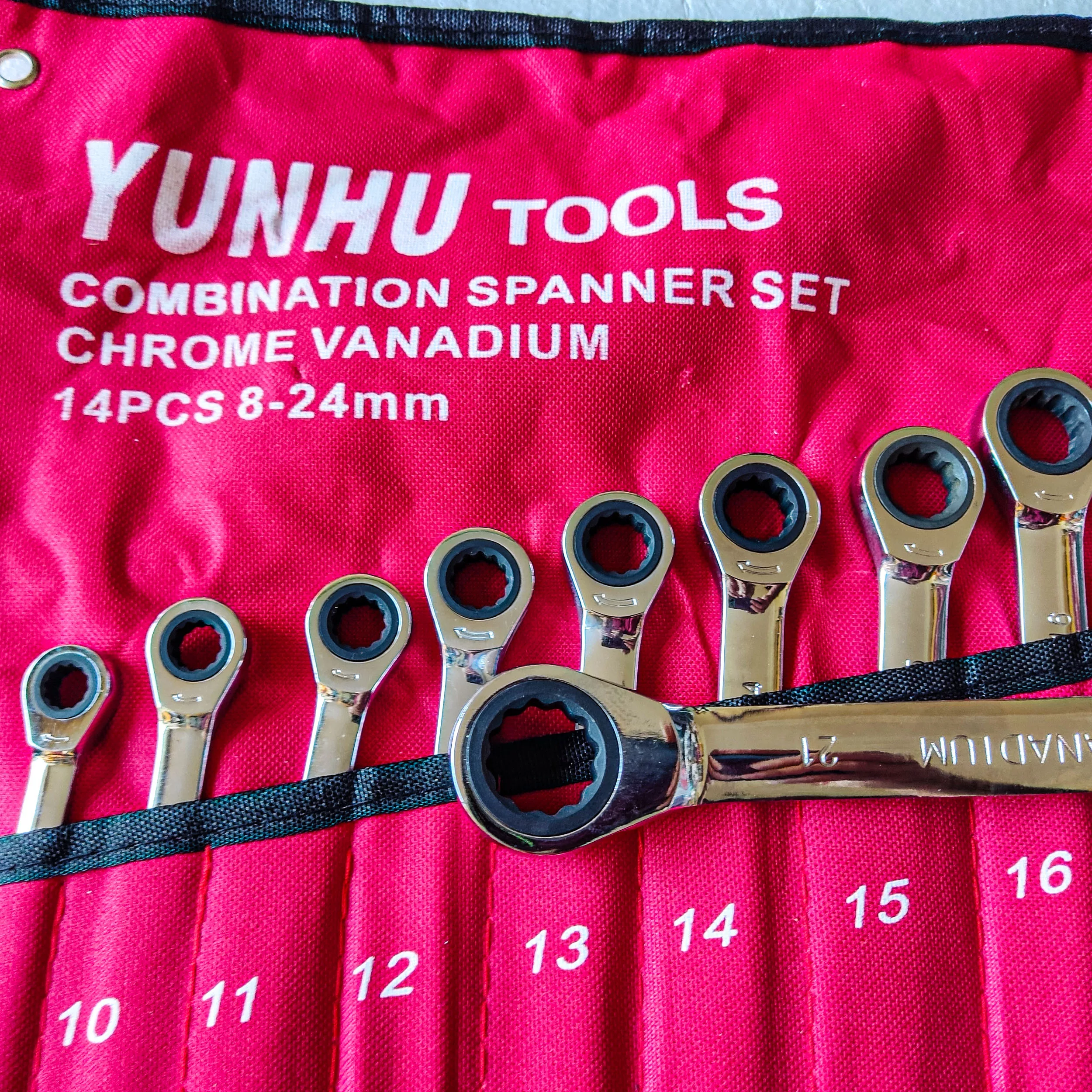 آچار یکسر تخت و یکسر رینگی جغجغه ای یونا مدل WPW2150 مجموعه 14 عددی