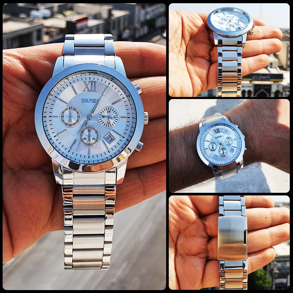 ساعت مچی عقربه‌ای کوارتز مردانه اسکمی مدل 9097SI به همراه دستبند