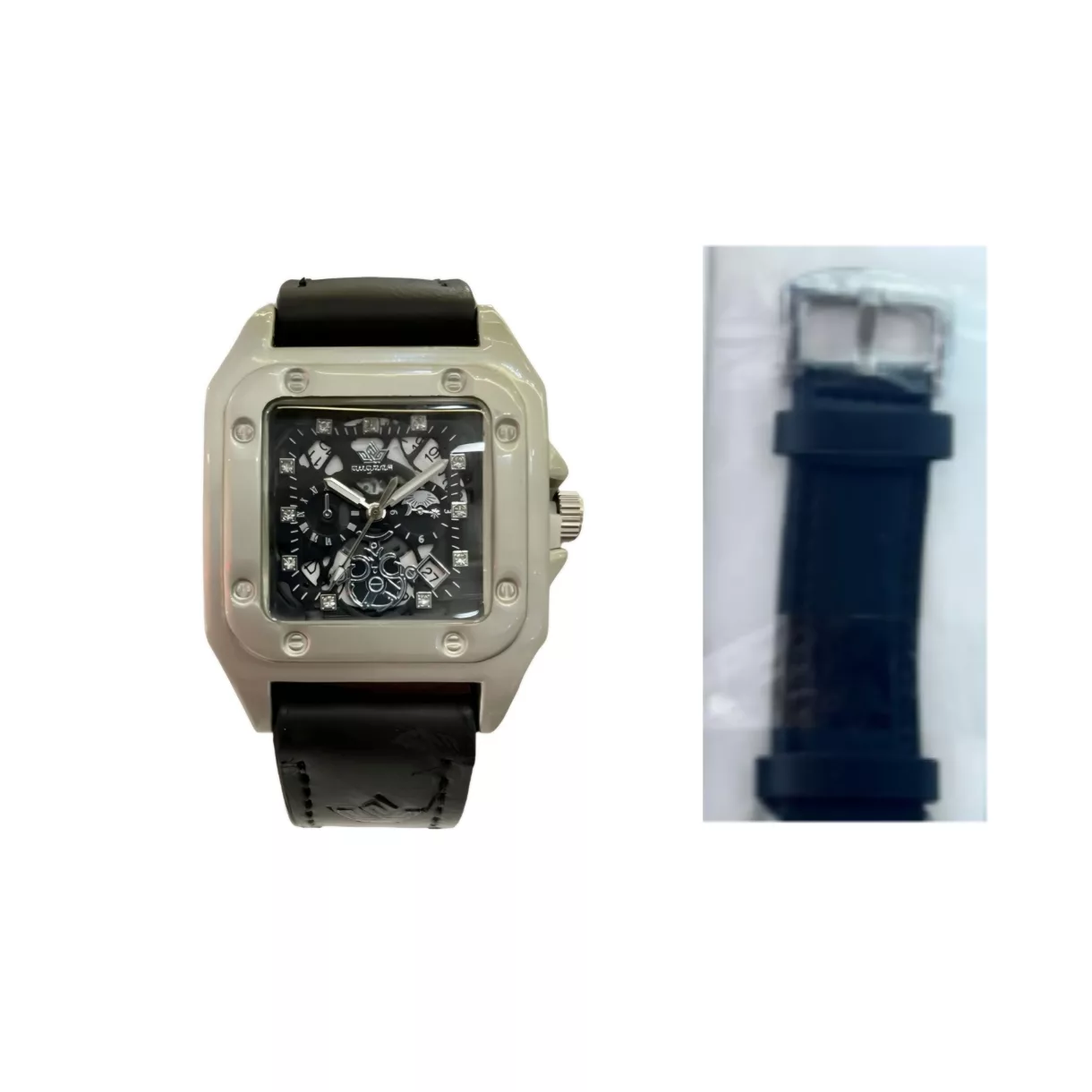 ساعت مچی عقربه‌ای مردانه مدل صفحه اسکلتون تقویم دار بند چرم کد 5
