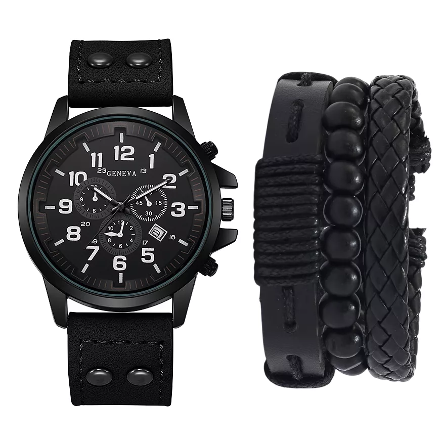 ست ساعت مچی عقربه‌ای کوارتز و دستبند مردانه جنوا مدل 583-1 BLK